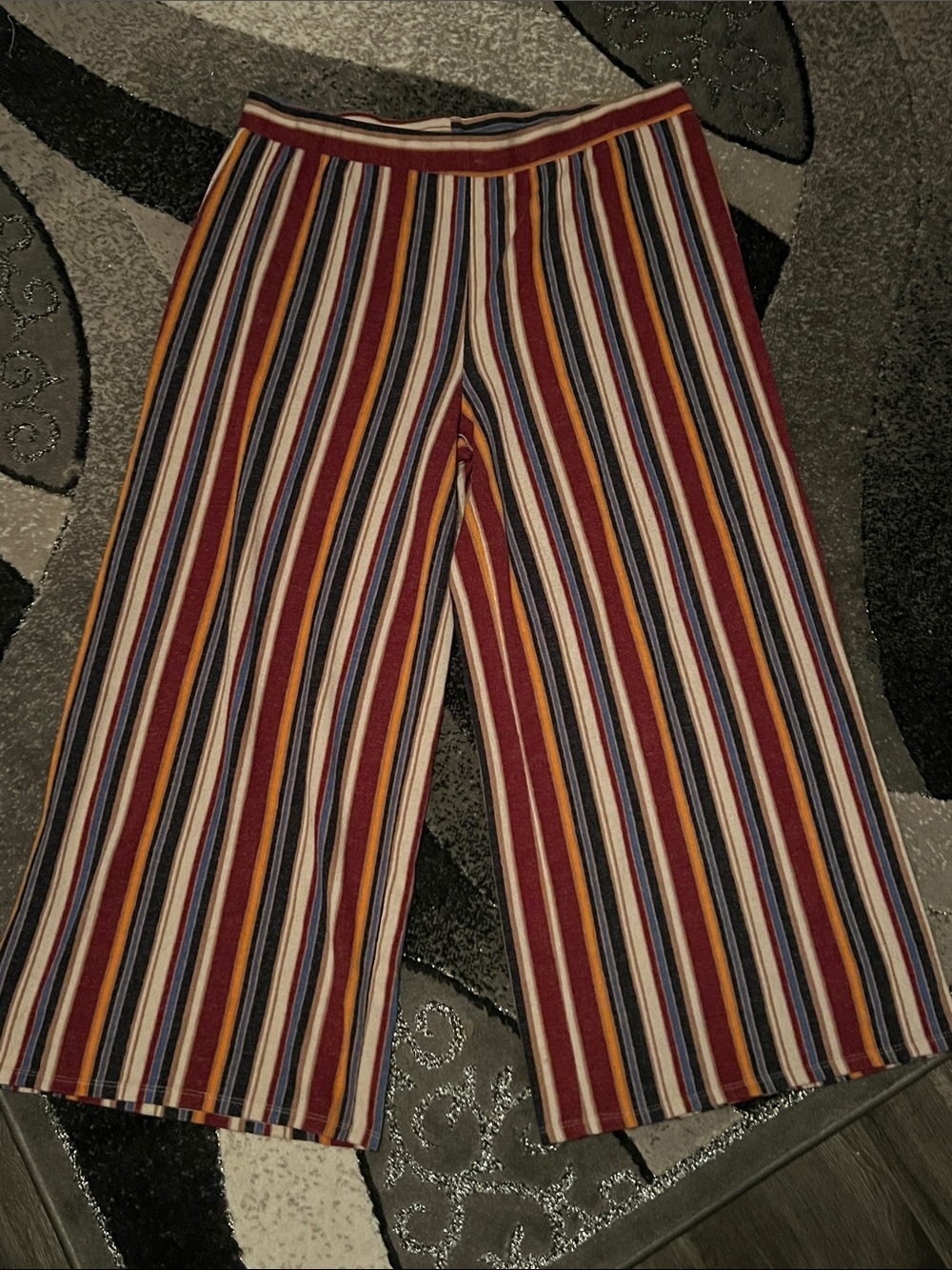 Plus Size Forever 21 Multicolor Striped Wide Leg Pants - Burgundy, Mustard, Navy
